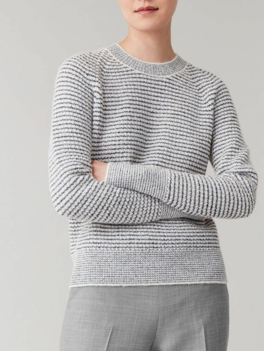 COS Sweater Womens Small Blue/gray/white  Cotton Alpaca Wool Blend Crewneck